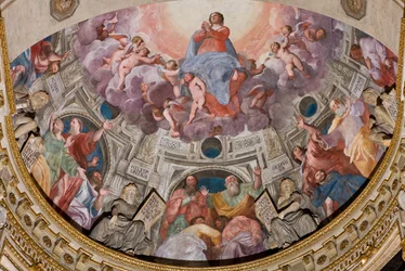 Gênes, Duomo (cathédrale Saint-Laurent), intérieur, chapelle Lercari ou chapelle du Saint-Sacrement (abside nord), abside : "Assomption de la Vierge", fresque de Giovanni Battista Castello dit Bergamasco