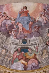 Gênes, Duomo (Cathédrale Saint-Laurent), intérieur, Chapelle Lercari ou Chapelle du Saint-Sacrement (abside nord), abside : "Assomption de la Vierge" (fresque)