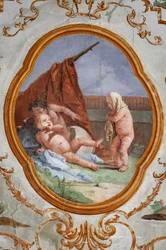 Chambre des Putti, médaillon avec putti : "Le Déguisement"