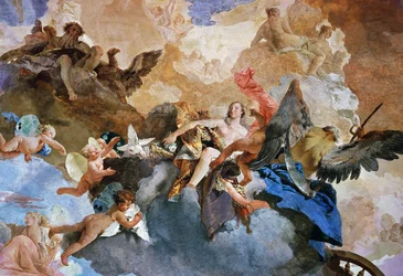 Enlèvement de Vénus par Cronos, détail du Cycle du char du Soleil, fresque de Giambattista Tiepolo (1696-1770), Galerie des Tapisseries, Palazzo Clerici, Milan, Lombardie, Italie