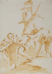 La fuite en Égypte (craie, plume, encre et lavis)