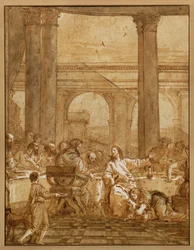 Le repas chez le pharisien Simon, avec la pécheresse qui lave les pieds du Christ avec ses larmes et les essuie avec ses cheveux.