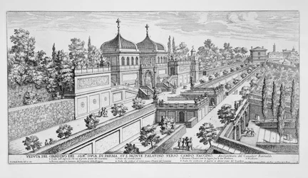 Jardin du duc de Parme sur la colline Palatine, vue vers Campo Vaccino, Rome, de 