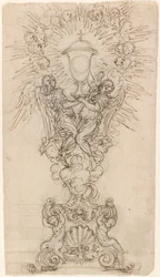 Une monstrance avec deux anges soutenant un calice