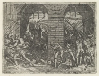 Soldats romains envahissant Crustumerium (série: Vie de Romulus et Remus)