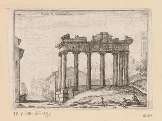 Vestiges du Temple de Saturne sur le Forum Romain à Rome (Verto la Consolatione, Vues de Rome, Alcune vedute et prospettive di luoghi dishabitati di Roma)