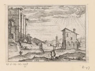 Ruines du Palazzo Maggiore à Rome et bâtiments environnants (Sallo pallazo Maggiore) (Vues de Rome) (Certaines vues et perspectives de lieux inhabités de Rome)