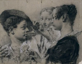 Une jeune femme achetant un œillet à un jeune homme
