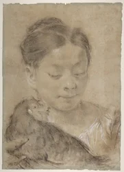 Jeune fille avec une poule