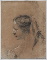 Tête de femme de profil avec un foulard