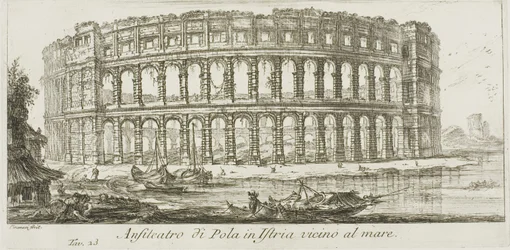Amphithéâtre de Pula en Istrie près de la mer, planche 23 de Quelques vues d