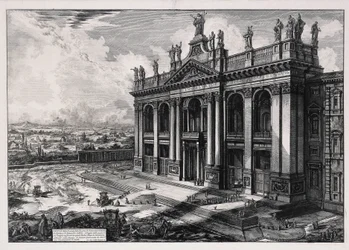 Vue de la façade de la basilique Saint-Jean-de-Latran (tirée de : Vedute di Roma)