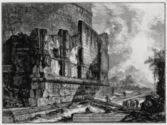 Vue des vestiges du tombeau des Plautii près de Tivoli (de : Vedute di Roma)