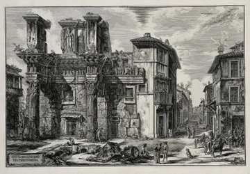 Vue des vestiges du forum de Nerva à Rome (tiré de : Vedute di Roma)
