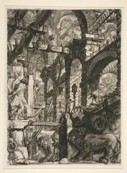 Carceri, V: Les bas-reliefs du lion