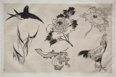 Service de table (service Rousseau) : Hirondelle, coq et fleurs (n° 8)