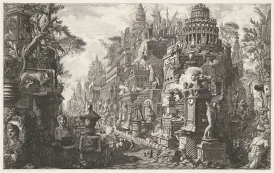 Frontispice avec une représentation fantastique de la Via Appia Antica (Frontispice du volume II de 