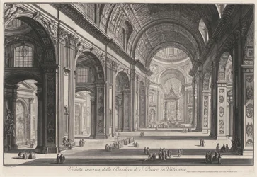 Vue intérieure de la basilique Saint-Pierre au Vatican (tiré de : Vedute di Roma)