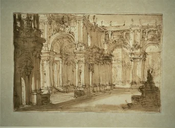 Cour de palais avec une fontaine
