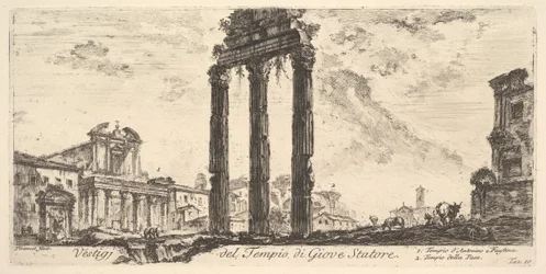 Planche 10 : Ruines du temple de Jupiter Stator, Jupiter le Supporteur. 1. Temple de ..., vers 1748