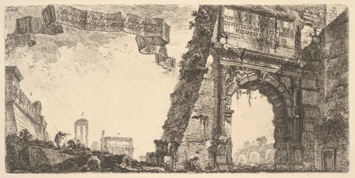 Planche 6 : 1. Arc de Titus. 2. Villa Farnese. 3. Colonnes du Temple de Jupiter Stato..., vers 1748