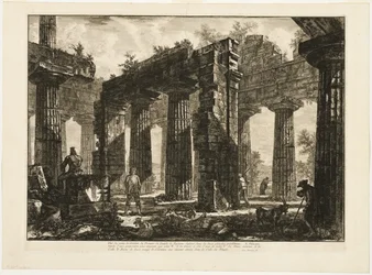 Vue arrière des restes du pronaos du temple de Neptune, dessinée dans les deux planches précédentes, de Différentes vues de Paestum