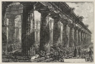 Temple de Neptune à Paestum, vu de côté et dessiné plus en grand qu