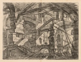 Les Prisons : Une perspective de colonnades avec escalier en zigzag, 1745-1750