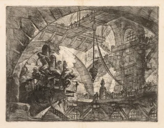 Les Prisons : Une vaste galerie avec un groupe de prisonniers, 1745-1750