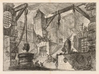 Les Prisons : Intérieur à colonnades avec un large escalier, 1745-1750