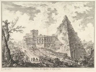 La Pyramide de Caius Cestius, avec la Porta S. Paolo et la route adjacente, ca. 1755