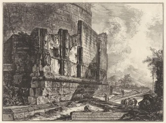 Vue des vestiges du tombeau de la famille Plautia sur la Via Tiburtina près du Ponte Lugano, à deux milles de Tivoli, de Vedute di