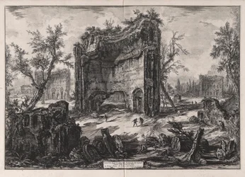 Vue des restes des bâtiments du deuxième étage des Thermes de Titus, de Vedute di Roma