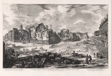 Vue des ruines supérieures des Thermes de Dioclétien, de Vedute di Roma