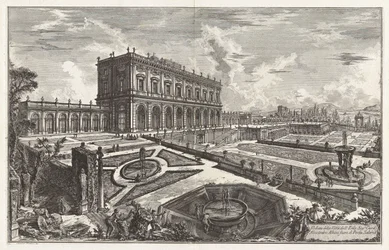 Vue de la villa de Son Éminence le cardinal Alessandro Albani, hors de la Porta Salaria, tirée de Vedute di Roma (Vues de Rome)