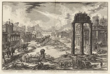 Veduta di Campo Vaccino (Vue du Campo Vaccino [le Forum Romain avec le Temple de Castor et Pollux à droite])