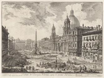 Vue de la Piazza Navona au-dessus des ruines du Cirque Agonal (Vue de la Piazza Navona au-dessus des ruines du cirque de Domitien), tirée de Vedute di Roma (Vues de Rome)
