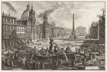 Vue de la piazza Navona au-dessus des ruines du cirque Agonalis [cirque de Domitien], tirée des Vedute di Roma (Vues de Rome)