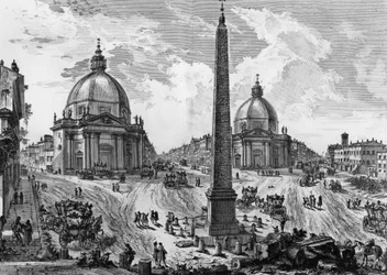 Vue de la Piazza del Popolo à Rome, gravure de Giovanni Battista Piranesi, des Antiquités romaines