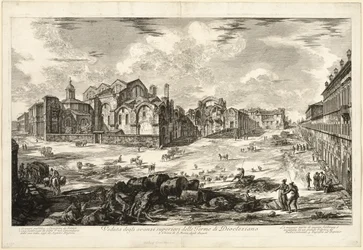 Vue des vestiges visibles des thermes de Dioclétien, de Vues de Rome