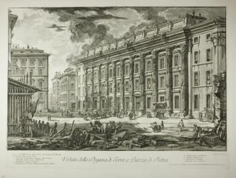 Vue de la Douane sur la Piazza di Pietra, construite dans les ruines du Temple de Marc Aurèle Antonin dans son Forum, extrait de Vues de Rome