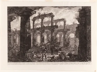 Vue des vestiges de la cella du temple de Neptune, de Différentes vues de Paestum