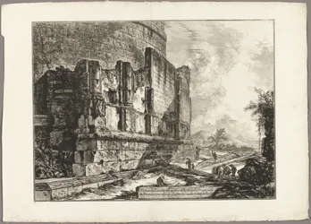Vue des restes du tombeau des Plautii sur la Via Tiburtina, près du Ponte Lugano, à deux miles de Tivoli, des Vues de Rome