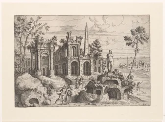 Paysage avec ruines antiques, sculpture et obélisque, Paysages avec ruines (titre de la série)