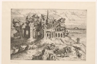 Paysage avec ruines au bord de l