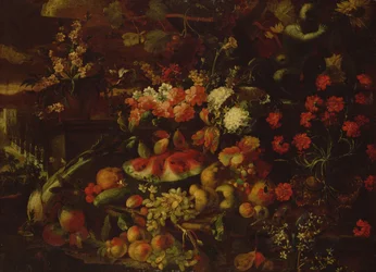 Nature morte avec fruits, légumes et fleurs