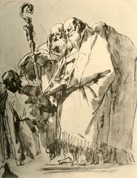 Un évêque, deux autres prêtres et un diacre avec le rituel, vers 1740, 1928