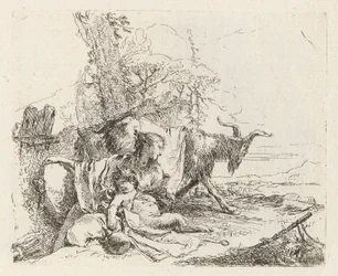 Une nymphe avec un petit satyre et deux chèvres, de Vari capricci (Divers Caprices)