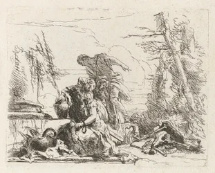 Une femme avec ses bras enchaînés et quatre autres figures, de Vari capricci (Divers Caprices)