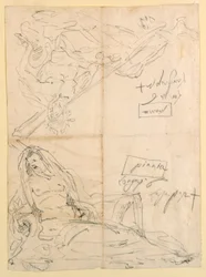 Dessin, Deux esquisses des dieux de la rivière, vers 1750